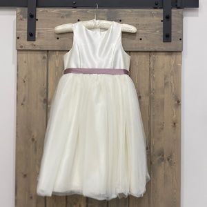 David’s bridal girls ivory dress with ribbon and tulle